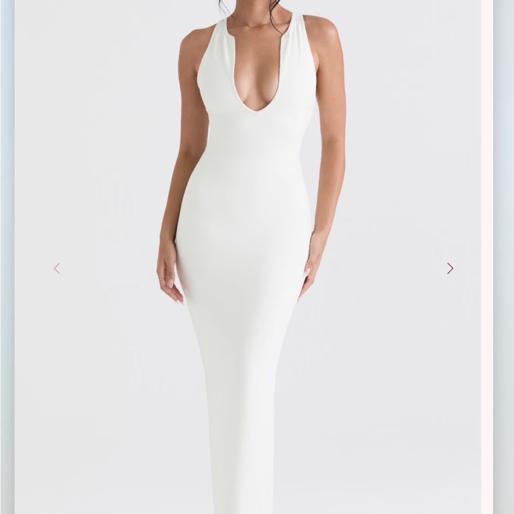 House of CB White Plunge Sheath Maxi Dress